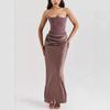 Xy23566 Otoño Nuevo Estilo Falda Larga Cubre Cintura Estilo Europeo y Americano Satén Top Tubo Plisado Costuras Vestido para Mujer