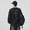 Camiseta de Manga Larga de Algodón Puro Pesado Estilo Americano para Hombre, Temporada de Primavera, Marca de Moda, Top Holgado Casual Estampado de Cuello Redondo, Camiseta Base