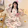 Pijama Cereja Doce Lar Desenho Animado Outono e Inverno Flanela Manga Longa Simples Casual Casual Confortável Estilo Menina