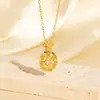 Collar Ovalado Hueco Chapado en Cobre Oro Real para Mujer Zirconia Microincrustada Vintage Personalidad de Nicho Moda Colgante Versátil Venta al por Mayor