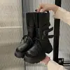 Botas de cordones para mujer de estilo coreano, nuevas, con suela gruesa, que aumentan la altura, con hebilla de cinturón, moda primavera/otoño 2026, botas de media pantorrilla para mujeres bajitas