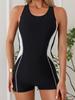 Traje de baño deportivo deportivo 2024 nuevo para mujer de una pieza con shorts costuras de color contrastante espalda descubierta transfronterizo europeo y americano AliExpress al por mayor