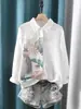 Top de abrigo elegante y versátil transfronterizo europeo y americano primavera-verano, camisa de manga larga con estampado de salpicaduras de acuarela fresca y artística para mujer