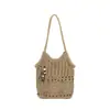 Bolso de Playa Tejido con Hilo de Algodón de Gran Capacidad para Mujer 2026 Primavera Nuevo Estilo de Alta Gama Calado con Borlas Estilo Vacaciones Bolso de Hombro