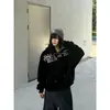 Sudadera con capucha de punto estampada de alta calle americana, nueva para Primavera/Otoño 2026, unisex, moderna, corte holgado, chaqueta con cremallera para pareja
