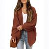 Amazon Comércio Exterior Cardigan de Lã Grossa com Manga Lanterna Feminino Outono e Inverno 2023 Novo Suéter Tricô com Bolsos Jaqueta Feminina