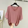 Nueva camiseta de modal con cuello en V y manga media para mujer, top holgado adelgazante de talla grande, camiseta básica casual, camiseta interior fina