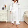 Conjunto Básico de Lujo para Otoño e Invierno Estilo Francés de Satén con Mangas Acampanadas de Encaje y Pantalones Largos
