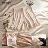 Shorts de Seguridad de Seda de Cintura Alta para Mujer, Encaje Sin Costuras Antienroscado Ropa Interior de Seda Antiexposición
