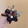 Diadema de estilo coreano moderna y sencilla con bolitas de pedrería y perlas para mujer, Sujetador de coleta