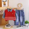 Conjunto Elegante de Otoño 2026 para Niños Moda Nuevo Conjunto de Tres Piezas con Chaleco de Punto para Niños Pequeños