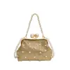 Yue Zi 2026 Outono Inicial Nova Bolsa Lantejoula Bolsa de Mão com Corrente de Pérolas Bolsa de Ombro Único Transversal Bolsa de Festa Feminina Texturizada