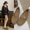 Mocasines retro de punta redonda para mujer, para otoño, que aumentan la altura, sin cordones, con hebilla, color camel