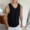 Regata Canelada Texturizada Estilo Americano Streetwear para Homens, Colete Liso Sem Mangas de Verão, Top Esportivo Solto para Exterior