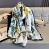 Lenço Longo Estampado de Cetim Fino de Seda Artificial de Verão, Requintado e Versátil, Lenço de Seda Simples, Xale Retro da Moda