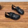 Zapatos planos de piel de vaca hechos a mano para comercio exterior para todas las estaciones, retro literarios de punta redonda con cordones, suela suave casual, talla grande, zapatos de mujer de cuero genuino
