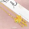 Colar com Pingente Antigo de Flor de Esmalte de Alta Retenção de Cor, Dragão e Fênix, Fio de Ouro Auspicioso, Fechadura de Paz com Tassel, Nova Corrente para Suéter Retro Chinês