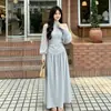 Vestido Largo de Verano Primavera Estilo Francés de Nicho Cuello Alto Mangas Largas Plisadas Vestido de Malla Cintura Ceñida Falda Adelgazante Moda Femenina