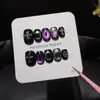 Lua Crescente Prata Roxa Base Preta Pura Brilho Intenso Olho de Gato Roxo Lua Crescente Prata Pintada à Mão Cruz de Metal 3D Arte de Unha Escura