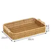 Prato de Frutas de Rattan Sintético Tecido à Mão Cesto de Pão Japonês Cesto para Pãozinho a Vapor Cesto de Armazenamento Doméstico para Sala de Estar Bandeja de Rattan com Alças