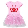 Vestido Infantil Novo 2023 Cruzamento de Fronteiras Algodão Estampa 3D Desenho Animado Estrela Lua Malha Manga Curta Vestido Princesa