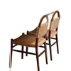 Silla de Comedor Vivian de la Edad Media Francesa Silla de Madera Maciza Tejida con Cuerda Silla Casual de Maquillaje con Respaldo Tejido Vintage para Sala de Estar Hogar