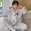 Pijama de forro polar de coral para niños para otoño e invierno, cárdigan de manga larga, ropa de estar holgada y elegante para adolescentes, prenda exterior de franela