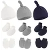 Nuevo Sombrero Nudo para Recién Nacido Estilo Comercio Exterior con Cara Anti-Arañazos, Manoplas, Cubre Pies y Gorro para Chupete Sombrero de Bebé