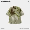 Camisa de Manga Corta Tie-Dye para Hombre Zoewatson 2026 Nuevo Estilo de Verano Seda de Hielo Holgada Trendy Casual
