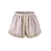 Shorts de Renda com Cetim Doce e Picante Verão Novo Cintura Elástica Cordão Solto Emagrecimento Reto Casual Hot Pants Feminino
