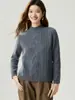 Suéter de cashmere puro, coleção outono/inverno 2026, peça básica feminina de gola alta, estilo suave, suéter grosso em tricô de tranças