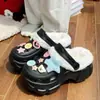 Zuecos DIY Procesados y Personalizados Otoño e Invierno Punta de Terciopelo Pantuflas de Algodón para Mujer Calientes para el Hogar Ropa de Exterior Pantuflas Peludas