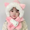 Conjunto de dos piezas de gorro y bufanda para niños, otoño e invierno, cálido y grueso, con protección para los oídos para niños y niñas.
