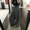 Pantalones casuales de cuadros plisados estilo retro americano, nueva colección de otoño, diseño único, versátiles, con cordón, pantalones de pierna ancha de corte holgado para mujer