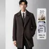Casaco Masculino de Outono e Inverno de Comprimento Médio com Forro Removível de Penugem de Ganso Branco, Trench Coat de Lã Artesanal de Luxo de Alta Linha para Negócios