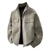 Chaqueta de cuero PU para hombre para primavera y otoño, de alta gama, elegante, cuello alto, estilo retro americano de ropa de trabajo, chaqueta de cuero para hombre