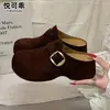 Sandalias retro cerradas sin cordones de cuero genuino para mujer, zapatos casuales tipo Birkenstock sin cordones para uso en exteriores, nuevo modelo de otoño