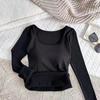 Outono e inverno rayon lixado gola quadrada base aquecida manga longa top sem costura justo com bojo roupa íntima térmica interna para mulheres