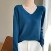 Nuevo Suéter de Punto Pulóver de Manga Larga con Cuello en V para Mujer Otoño e Invierno, Versátil Top Base Holgado y Adelgazante
