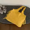 Bolso de Punto con Borlas Estilo Perezoso Bolso Tejido a Mano Nuevo Estilo 2026 para Niñas Bolso Tote de Punto para Vacaciones en la Playa Bolso de Playa