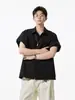 Camisa de Manga Corta Lisa con Cuello de Solapa Color Caqui para Hombre, Camisa Casual Holgada de Verano con Diseño de Dobladillo con Cordón, Camisa Simple de Trabajo