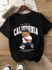 Camiseta de Talla Europea Transfronteriza con Estampado de Oso Vibrante - Top Casual Suave y Transpirable de Manga Corta con Cuello Redondo para Verano