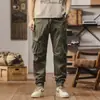 Calça Jogger de Trabalho G-Stone com Múltiplos Bolsos para Homens, Primavera e Outono, Caimento Solto, Pequeno Patch de Etiqueta, Cordão, Calça Longa Casual Cáqui, Sem Amassar