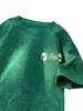 Camiseta de manga corta bordada de seda helada con lavado a la piedra de peso pesado para hombre, marca de moda de estilo americano para verano, cuello redondo, corte holgado, versátil para adolescentes