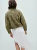 Popular chaqueta de trabajo retro militar verde de gamuza sintética con cuello alto para mujer, abrigo corto casual suelto versátil para primavera y otoño