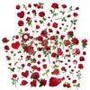 Adesivos Florais Realistas Rosa Vermelho Quente Transparentes Decoração de Planta Flor Material para Diário DIY Adesivos de PET à Prova d'Água