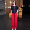 Conjunto Casual Feminino de Outono Moda com Capuz Calça de Cintura Alta Wide Leg Solta Emagrecedora Rejuvenescedora Elegante Patchwork
