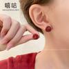 Hee goo TH0062 Aguja de Plata S925 Vintage Ancla Rojo Vino Tinto Pendientes Redondos Nuevas Explosiones Lujo Ligero Otoño e Invierno