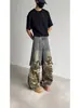 Jeans Cargo Camuflaje Americanos Retro Lavados Desgastados Rasgados Falsos de Dos Piezas Holgados Sueltos de Pierna Ancha