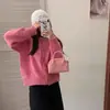 Cardigan Suéter Abrigo de Punto Suave de Manga Larga Jacquard Hueco Cuello Redondo Estilo Francés Suave para Mujer